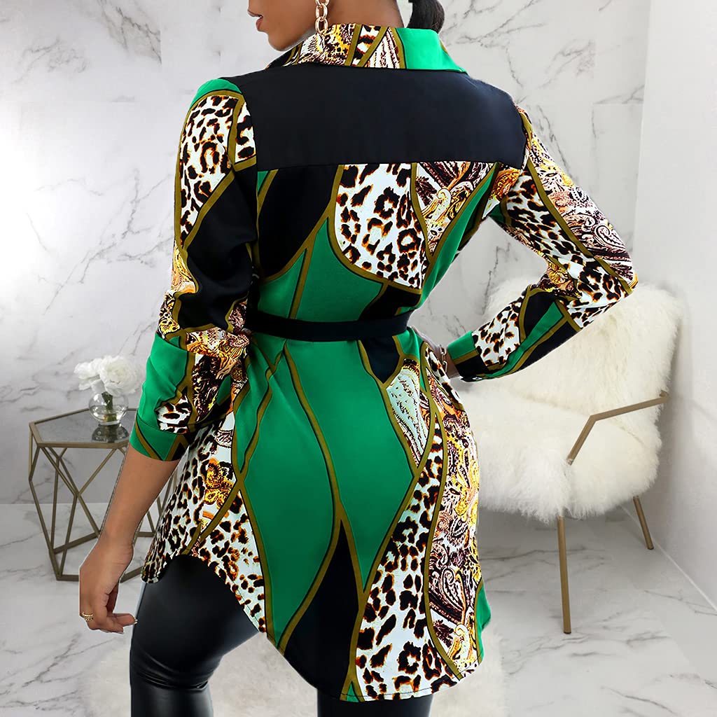 Shirt Dresses for Women Sexy Tops Button Down Shirts Dress Colorful Collar Blouses Long Sleeve Floral Print Loose T-Shirt